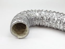 Industrial heat-resistant hoses made of glass fabric for ventilation and suction of hot air, fumes, smoke etc.