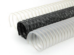 Flexible spiral PVC hoses for air exhaust and ventilation.